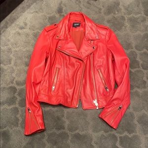 Lamarque red leather motorcycle jacket